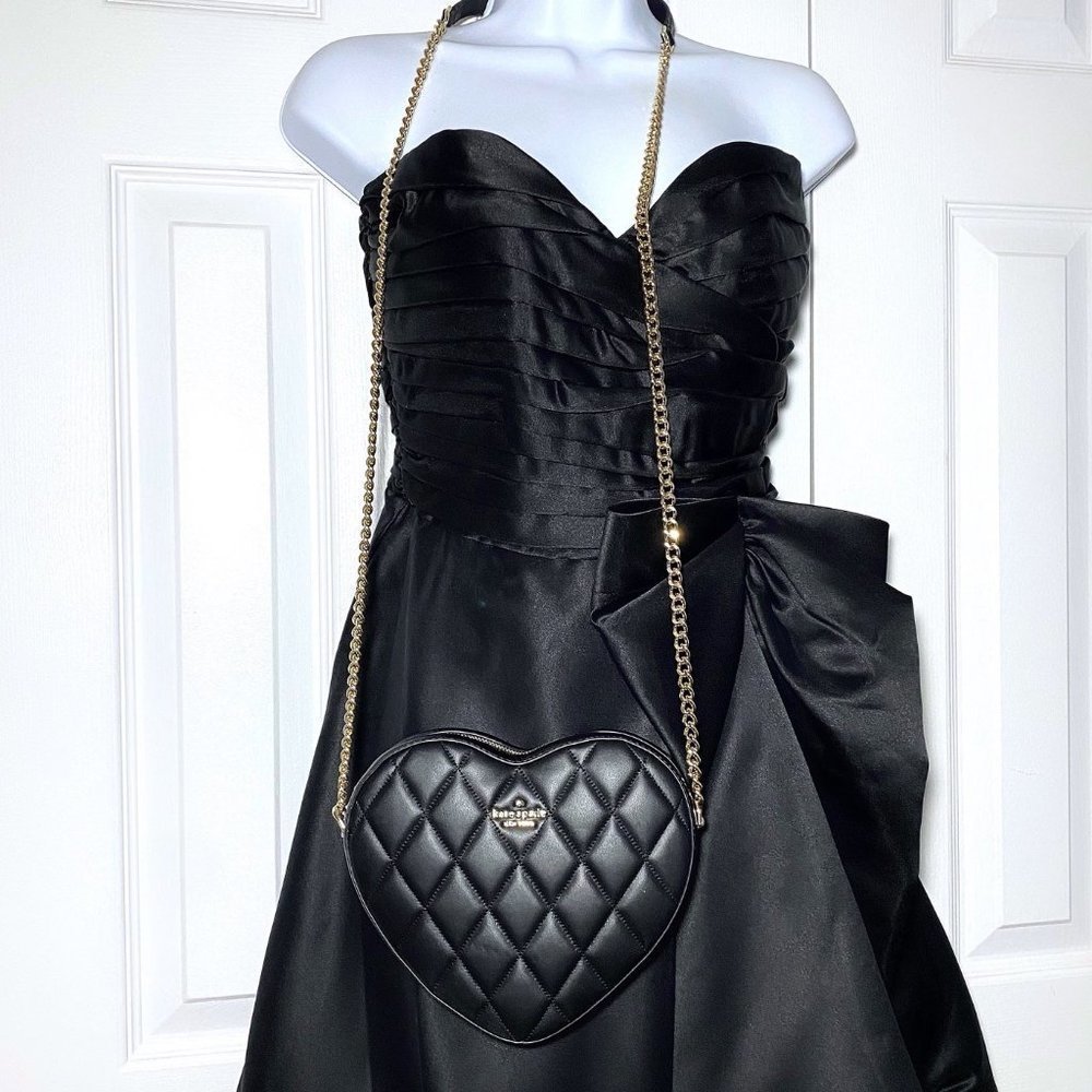 KATE SPADE Love Shack Quilted Leather Heart Crossbody Bag Black Purse NWT - Picture 9 of 11